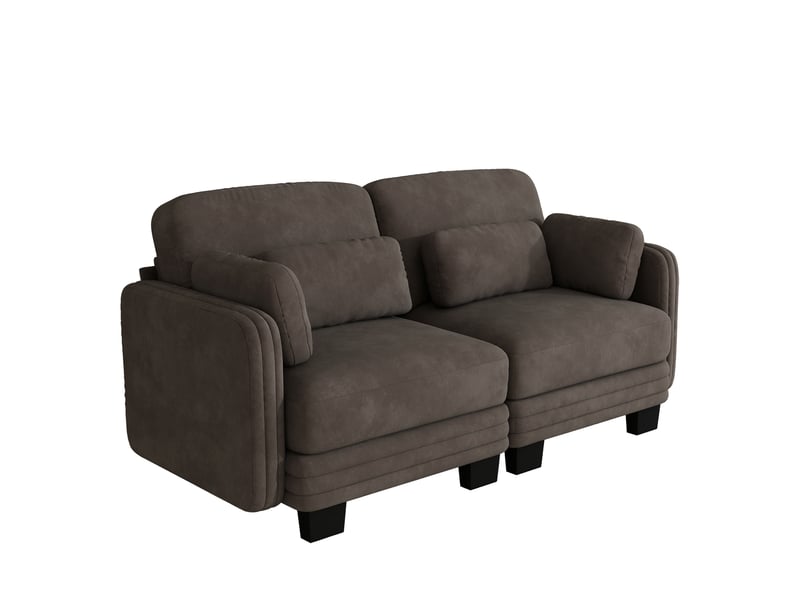  Canapé modulable - 2 places - coussins d'accoudoirs - tissu chenille - structure en bois massif - mobilier de salon - brun CozyNest - Conforama A