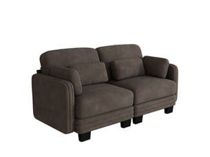 Canapé modulable - 2 places - coussins d'accoudoirs - tissu chenille - structure en bois massif - mobilier de salon - brun