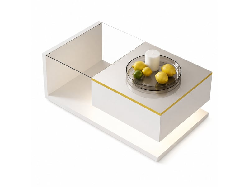  Table basse 90x50 cm led panneau de particules blanc brillant  - Conforama B