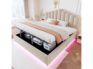 Lit coffre 180x200 cm <strong></strong>  <strong>CozyNest</strong> coloris beige