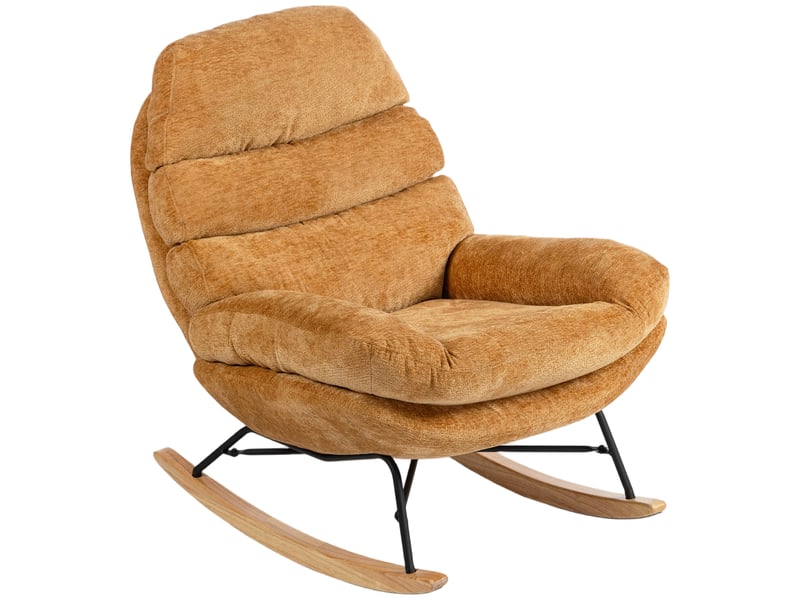  Fauteuil à bascule rembourré avec pieds en acier et patins en bois, jaune  - Conforama B