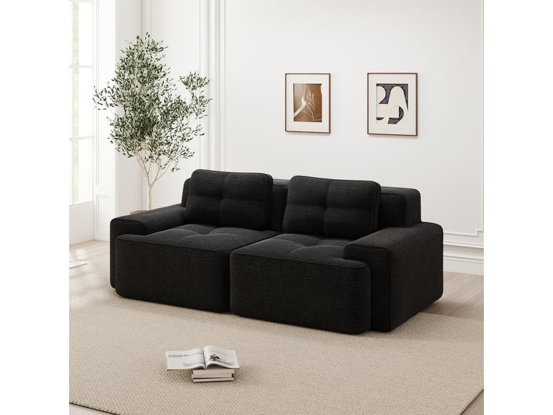  Canapé modulable 2 places, sans structure, assise profonde, convertible, noir velours côtelé – 204x104x69cm, pour salon  - Conforama D