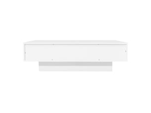 Table basse moderne bois blanc 115x55x34 cm, 2 tiroirs, led intégrée, charge 30 kg — élégante