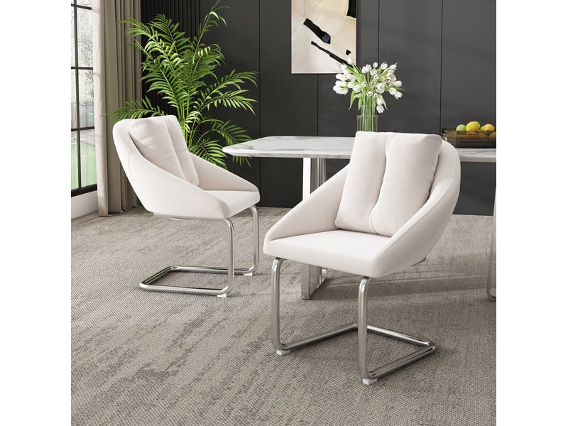  Lot de 6 chaises 65x59x82 cm, chaises salle à manger, design ergonomique, velours beige, structure métallique, pieds argentés  - Conforama E