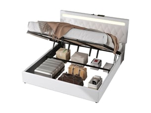 Lit capitonné 180x200, design moderne lit double, rangement intégré, ouverture hydraulique assistée, led multicolore, ports usb