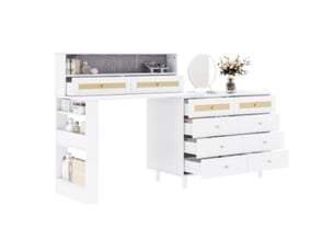 Coiffeuse 10 tiroir(s) Miroir  avec 0 tabouret(s) inclu(s)  BIQZUYA   coloris blanc