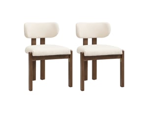 Lot de 2 chaises de salle à manger en bois et tissu bouclette, noyer et beige