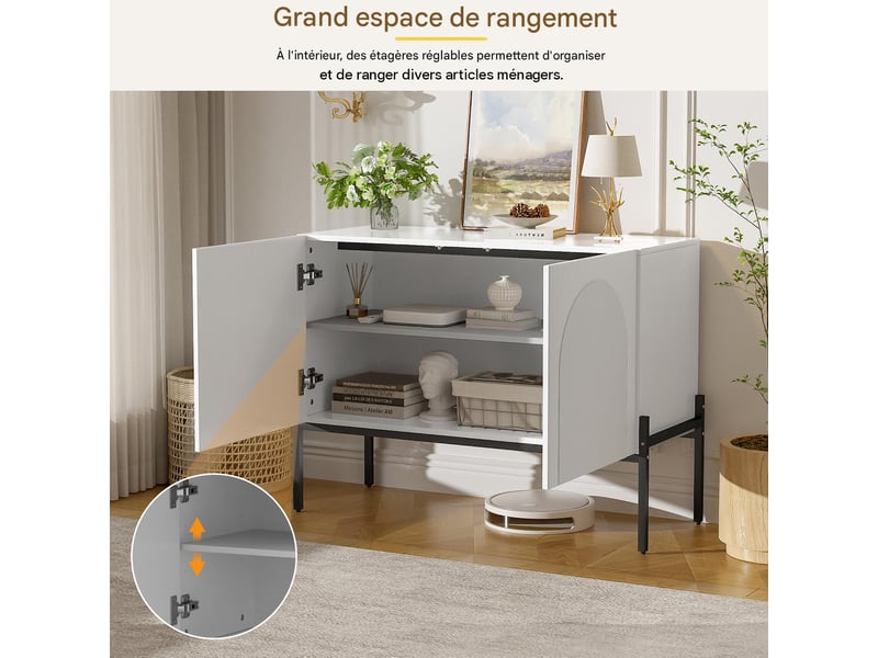  Buffet 2 portes avec pieds en métal panneau de particules blanc 100x40x75 cm N657P418121W - Conforama D