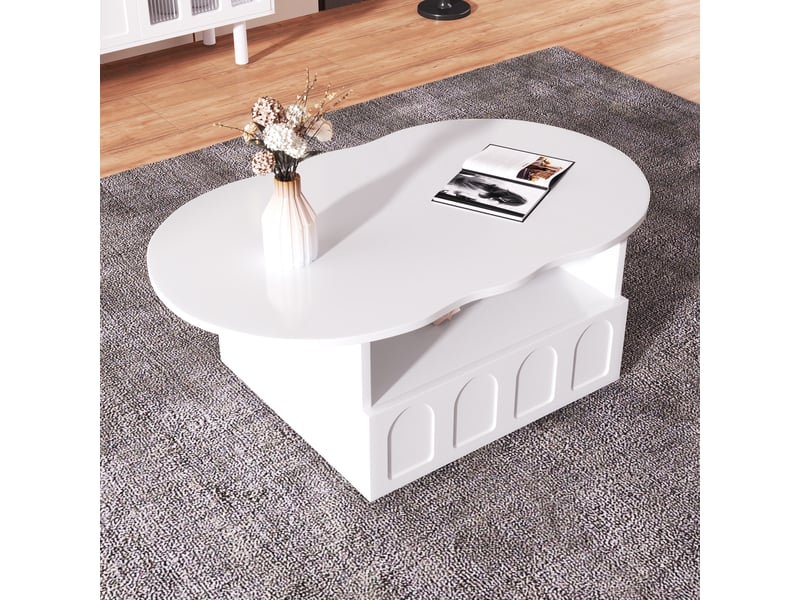  Table basse 100x60x40,5 cm forme nuage avec tiroir, blanc  - Conforama B
