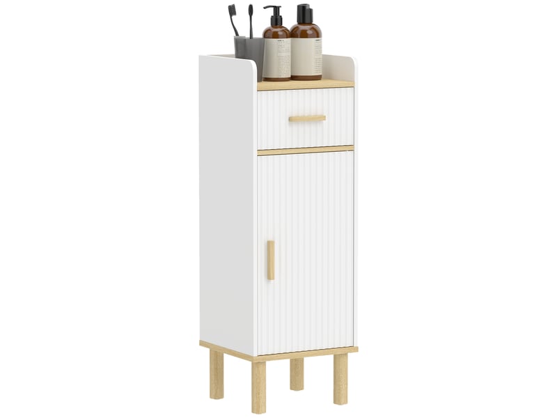  Meuble de salle de bain étroit avec étagère réglable, blanc  - Conforama A