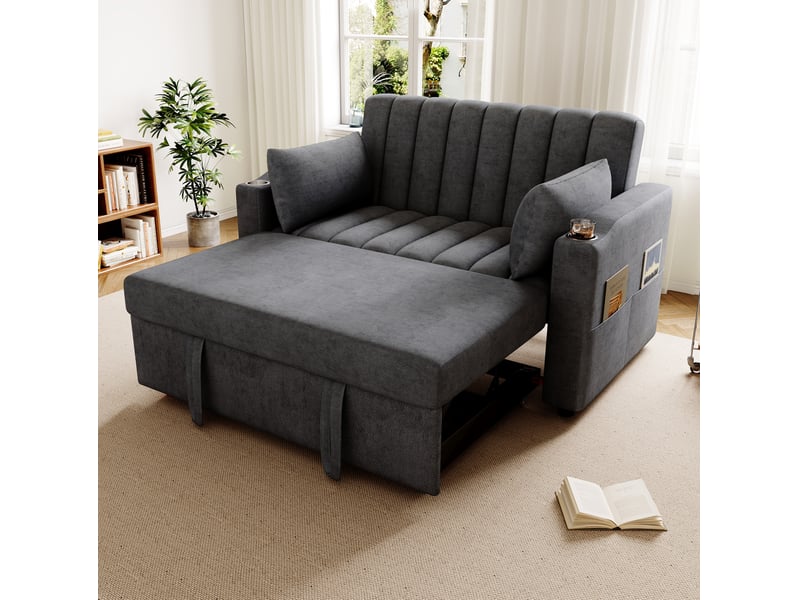  Canapé-lit 2 places 136 cm tissu coton-lin gris  - Conforama B