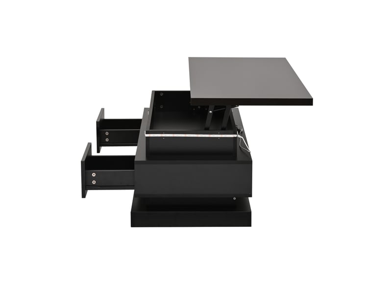  Table basse relevable 100 x 50 x 40 cm avec 2 tiroirs, table d'appoint laquée brillante avec éclairage led, table console, table basse, table de salon avec rangement dissimulé, noir, panneaux de particules  - Conforama E