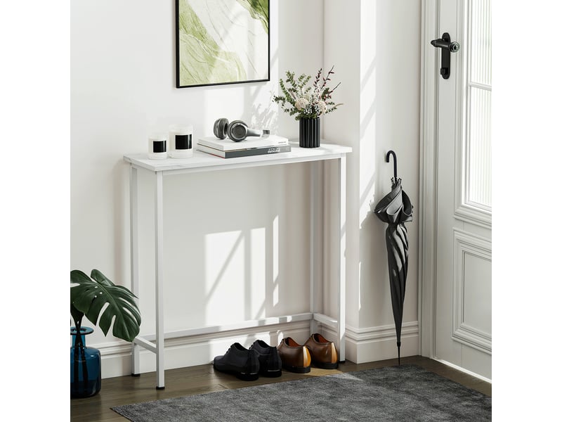  Console, table d'entrée avec pieds réglables et système anti-basculement, 75 x 24 x 76 cm, idéale pour les petits espaces, blanche  - Conforama C
