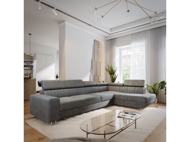  Canapé d'angle hestion, velours gris  - Conforama B