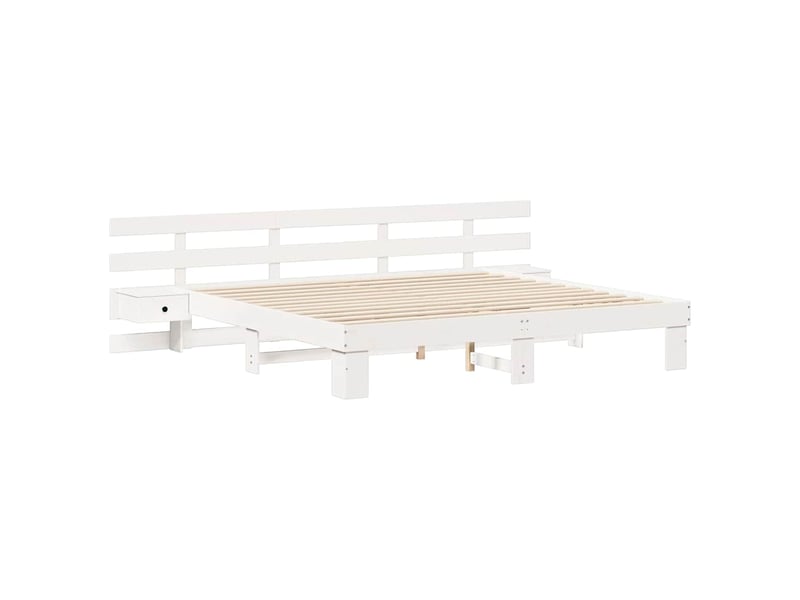  Lit double- lit adulte -  cadre de lit avec tête de lit blanc 200 x 200 cm pin massif  - Conforama C