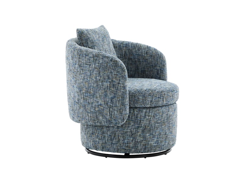  Fauteuil pivotant à 360 degrés avec rangement caché et coussin de dossier, en chenille bleu, 72 × 66,5 × 76 cm  - Conforama E