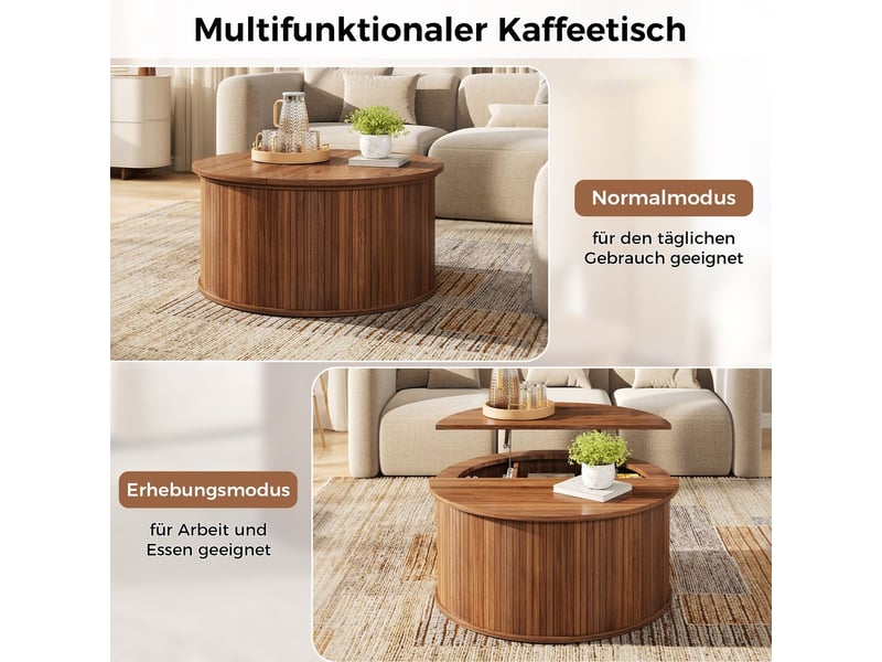 Table basse avec rangement intégré structure en mdf forme ronde hauteur réglable - Conforama E
