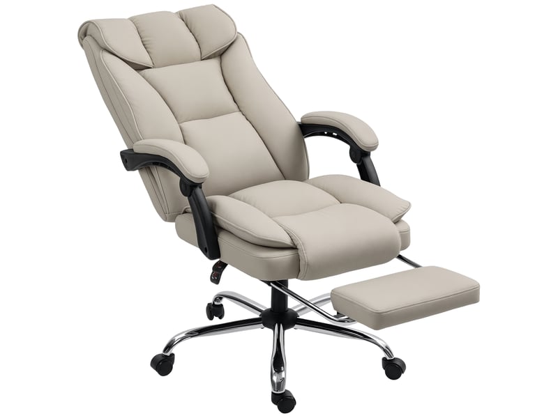  Fauteuil de bureau avec repose-pieds, dossier inclinable, rembourrage épais, revêtement en similicuir kaki  - Conforama B
