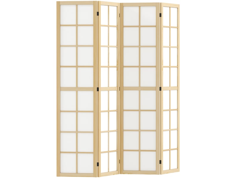  Paravent 4 panneaux pliable, séparateur d’espace et brise-vue intérieur en bois et tissu naturel 160 × 170 cm  - Conforama A