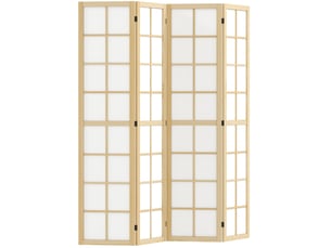 Paravent 4 panneaux pliable, séparateur d’espace et brise-vue intérieur en bois et tissu naturel 160 × 170 cm