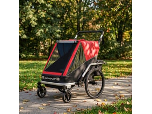 Remorque vélo enfant 2 places 2-en-1 148 x 83 x 102 cm rouge en aluminium, poussette pliable