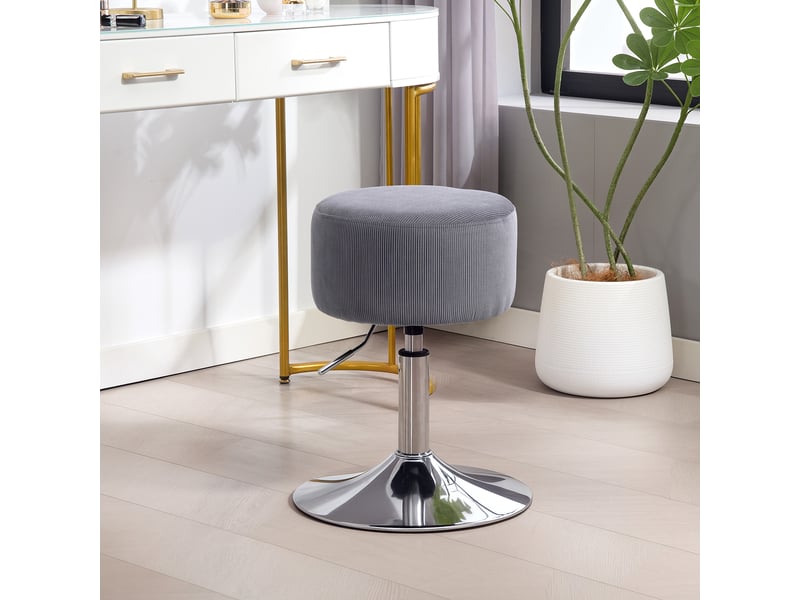  Tabouret de cuisine réglable en hauteur 52-66 cm, revêtu de velours côtelé, pivotant à 360°, gris  - Conforama D
