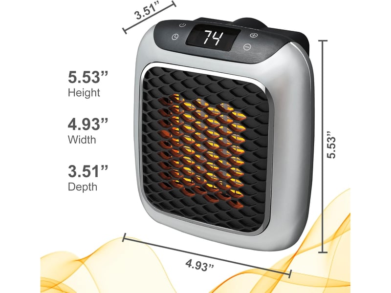  Chauffage portable céramique 800w - télécommande incluse - taille 19x17x10.5 cm - ventilateur chauffant enfichable - pour petites pièces et bureau, gris argenté  - Conforama B