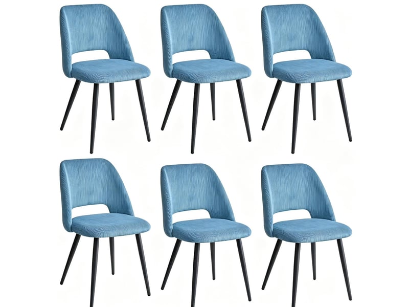  Lot de 6 chaises de salle à manger 48x45x80,5 cm – bleu – tissu côtelé et pieds en métal noir  - Conforama D