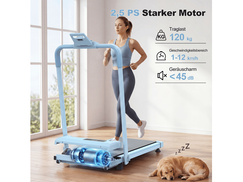  Tapis de course pliable 3 en 1 bleu avec inclinaison réglable à 10 %, vitesse de 1 à 12 kmh  - Conforama B