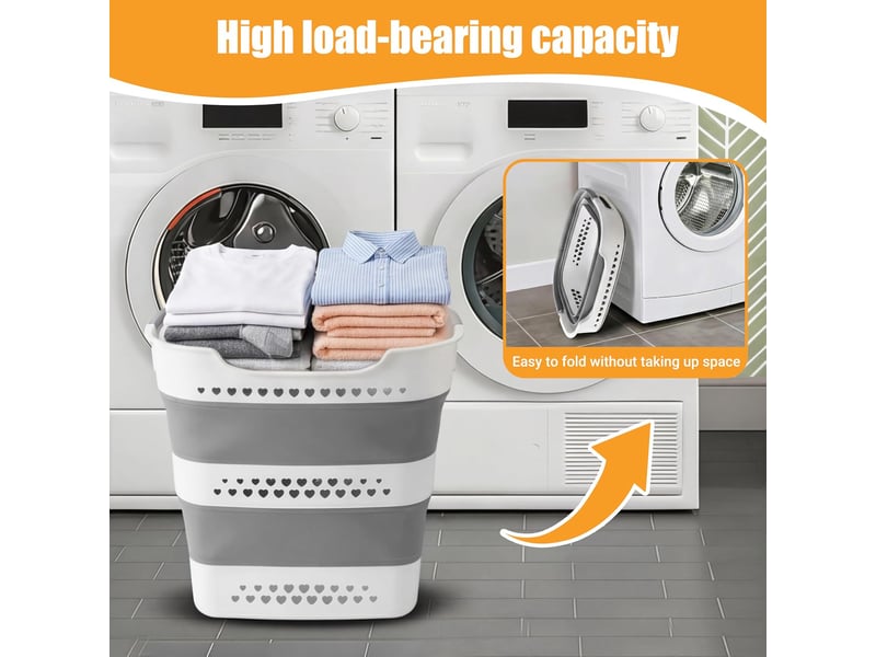 Lot de 2 paniers à linge pliables 42 l, corbeilles en plastique avec poignées, gain de place pour vêtements, gris clair  - Conforama E
