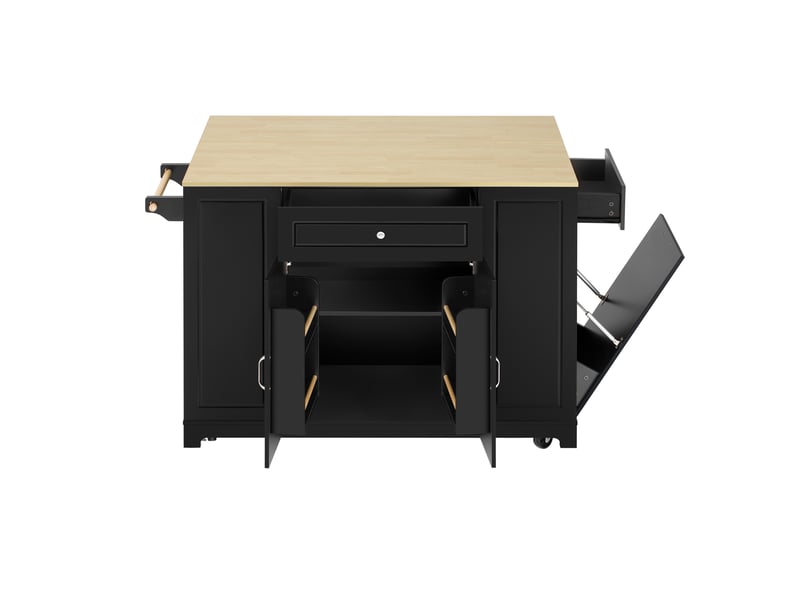  Îlot de cuisine 131,8x40(70)x93,3 cm avec 2 tiroirs et plateau pliable, bois et noir  - Conforama A