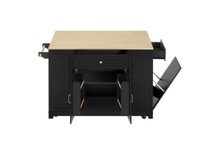 Îlot de cuisine 131,8x40(70)x93,3 cm avec 2 tiroirs et plateau pliable, bois et noir