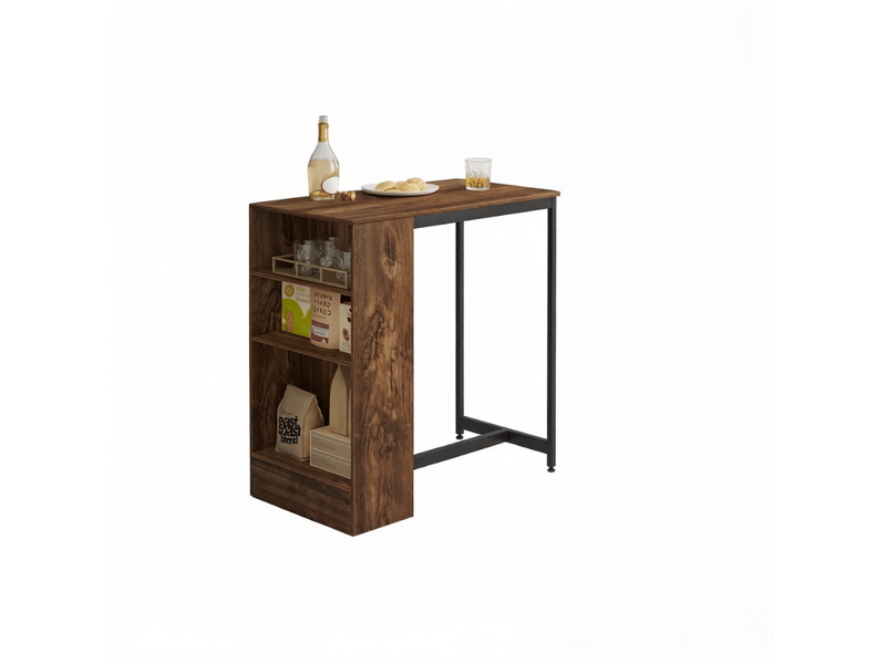  Table bar 91x49x91 cm avec rangements panneau de particules métal marron rustique noir  - Conforama A