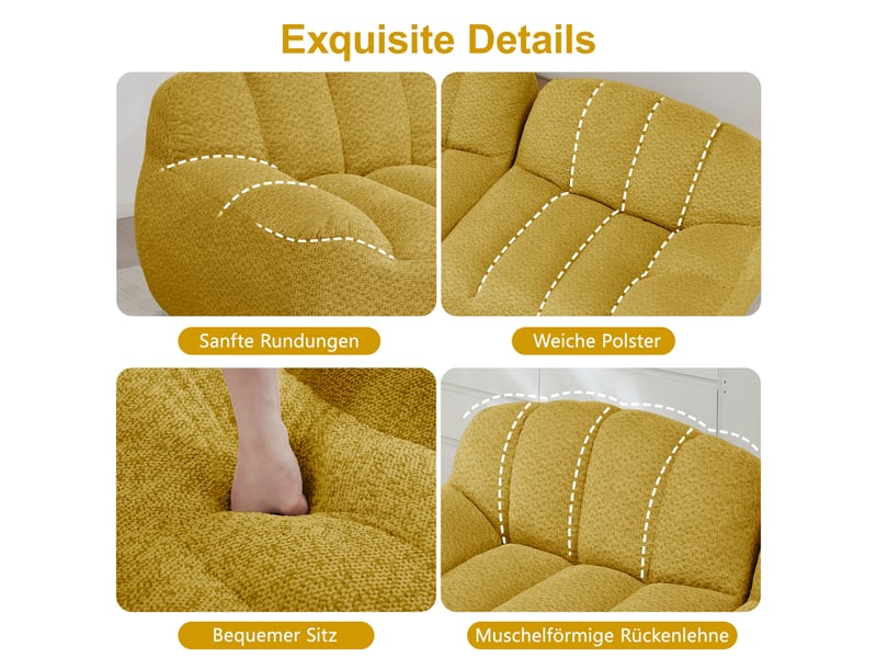 Canapé 3 places 288 cm - canapé modulable sans structure - assise profonde - jaune - Conforama E