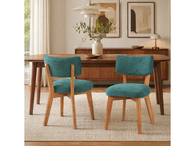  Lot de 2 chaises de salle à manger en tissu vert, pieds en bois  - Conforama D