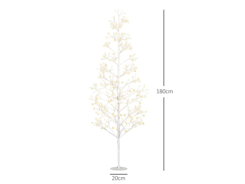  Sapin de noël artificiel avec 384 lumières led blanches et branches flexibles, en polypropylène et acier, ø20 x 180 cm, blanc  - Conforama E
