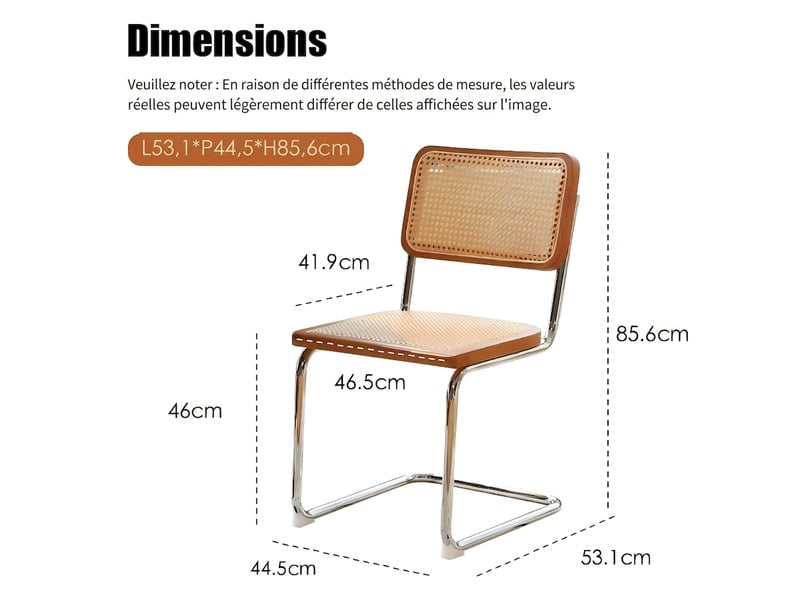  Lot de 4 chaises de salle à manger en rotin tressé, structure cantilever en acier chromé  - Conforama C