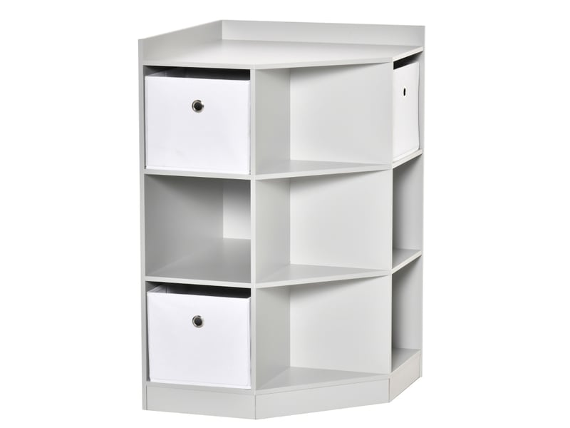 Étagère d’angle enfant 57,4 x 57,4 x 94 cm – gris – 9 compartiments, 3 bacs et plateau supérieur  - Conforama A