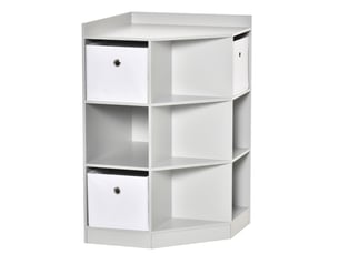 Étagère d’angle enfant 57,4 x 57,4 x 94 cm – gris – 9 compartiments, 3 bacs et plateau supérieur