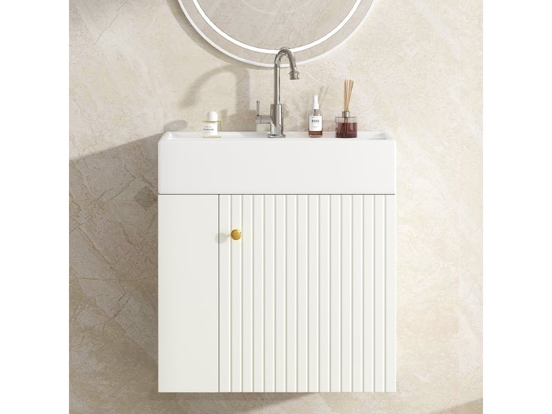  Meuble vasque mural blanc 55 cm avec lavabo intégré pour petite salle de bain  - Conforama B
