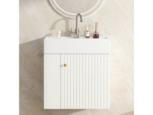 Meuble vasque mural blanc 55 cm avec lavabo intégré pour petite salle de bain