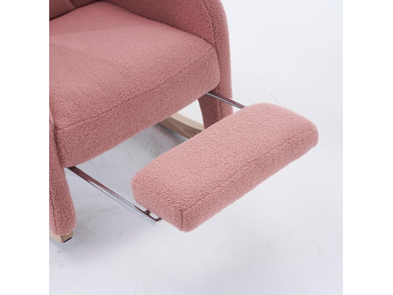 Fauteuil à bascule 66 x 125 x 101 cm rose en tissu peluche, repose-pieds pliable et appui-tête intégré - Conforama E