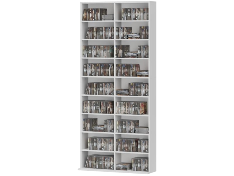  Meuble cddvdblu-ray blanc, rangement jusqu'à 640 cd, 360 dvd ou 430 blu-ray, 78,5x24x175 cm  - Conforama A