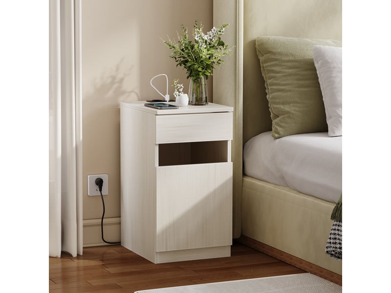  Table de chevet avec tiroir et station de charge pour chambre en mdf 33×40×61,5 cm blanc  - Conforama C
