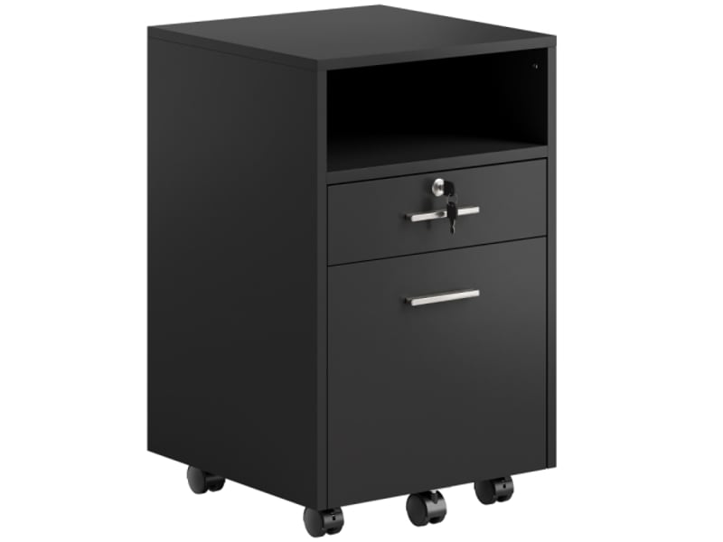  Caisson de bureau noir, 2 tiroirs, 1 verrouillable, 5 roulettes, 40x40x65 cm  - Conforama A