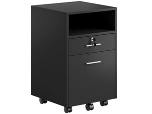 Caisson de bureau noir, 2 tiroirs, 1 verrouillable, 5 roulettes, 40x40x65 cm