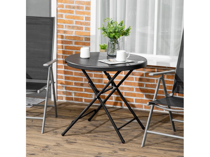  Table de jardin ronde pliante ø80 cm gris foncé, plateau hdpe aspect bois pour 4 personnes en terrasse  - Conforama B