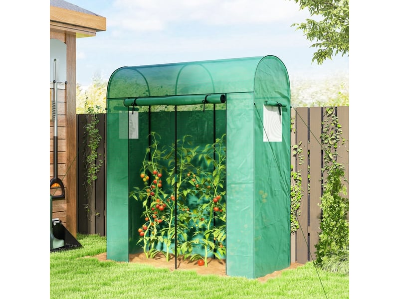  Serre à tomates - vert - porte roulante - fenêtres en filet - cadre en acier - couverture en pe 135 gm² 170x68x200cm - Conforama B