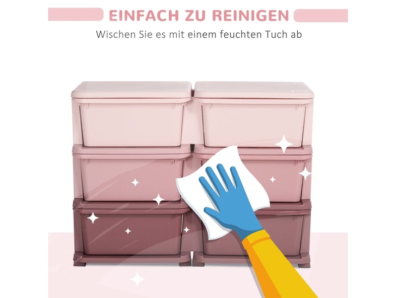  Meuble de rangement enfant 75 x 37 x 56,5 cm rose en plastique, 6 bacs amovibles pour jouets et vêtements  - Conforama B