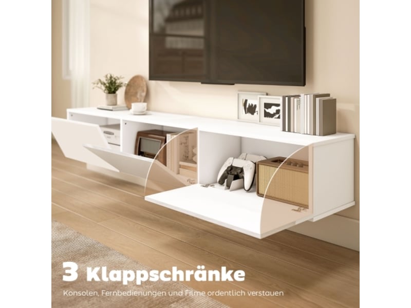  Meuble tv mural blanc 180 cm avec 3 tiroirs et grand espace de rangement, panneau aggloméré  - Conforama D